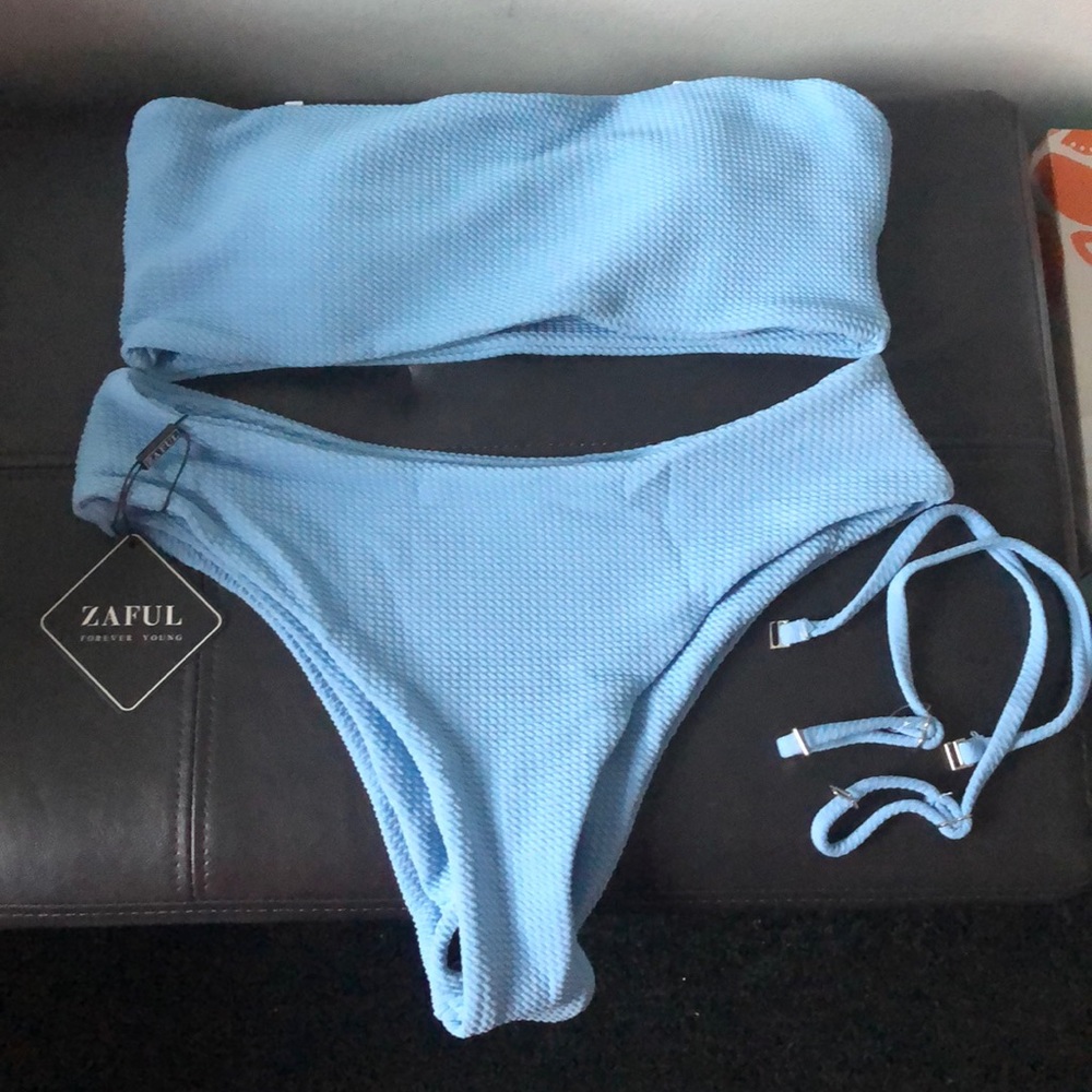 Zaful Textured Bandeau Bikini Set